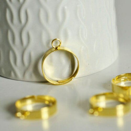 Bague réglable doré avec anneau, creation bijoux,bague fer, bijou minimaliste, support bague,18mm, lot de 5-g1761