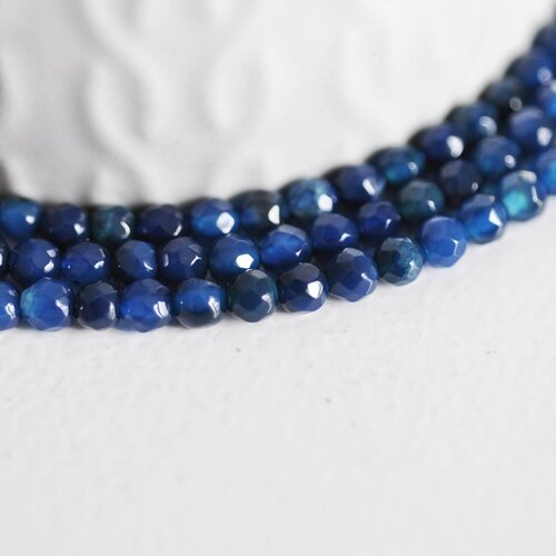 Perle agate bleue, perle agate naturelle, pierre,perle facette,4mm,fil de 37cm g1087