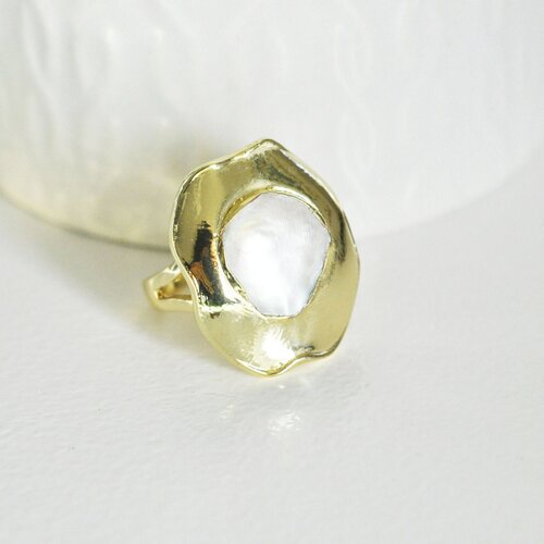 Bague dorée perle naturelle,creation bijou femme, bijou minimaliste, bague dorée perle, cadeau anniversaire 17mm,l'unité,g2813
