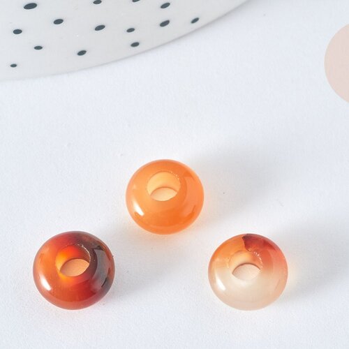 Pendentif donut perle rondelle cornaline création bijoux 10mm, création bijou pierre, lot de 2 g7657