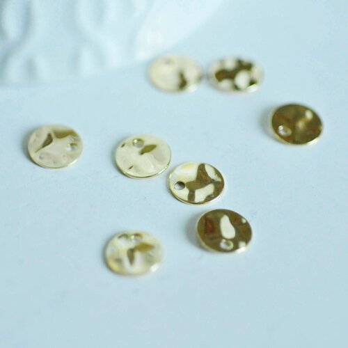 Pendentif médaille ronde martelée doré, fournitures créatives, apprêt doré, sans nickel,médaille dorée, médaille ronde,8mm, lot de 10-g686