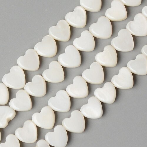 Perle coeur nacre blanche naturelle 6mm ,nacre blanche,perle coeur nacre,coquillage blanc,création bijou, le fil de 60 perles g5862