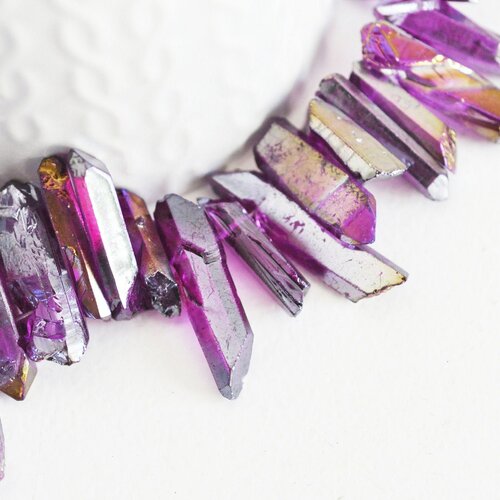 Perles cristal de roche violet irisé, fournitures créatives, pierre brute, création bijoux, perle pierres, pierre naturelle, lot de 10 g5210