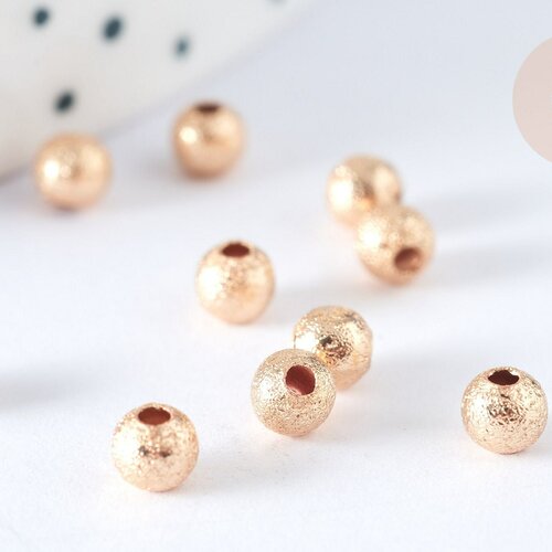 Perle intercalaire ronde laiton doré sablée 4mm, perle dorée texturée pour création bijoux, lot de 10, g4079