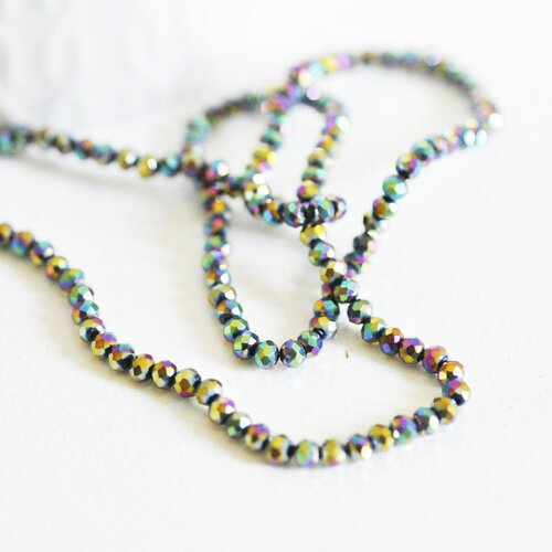 Perles cristal toupies à facette noir irisé,perles bijoux, perle cristal noir,perle bicone facette, fil de 100 perles, 3x2mm g4692