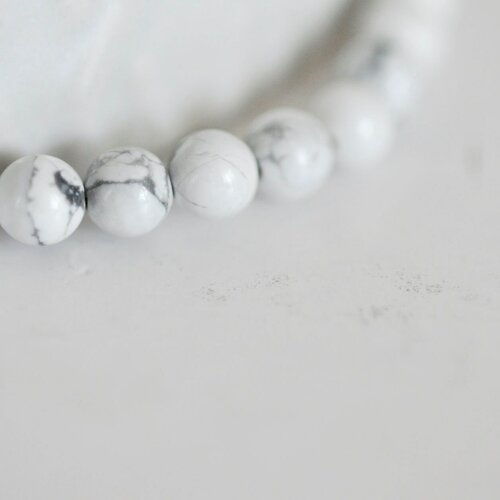 Perle ronde howlite blanche, fourniture créative, pierre naturelle, howlite naturelle, perle pierre, 4mm, fil de 38 cm g3841