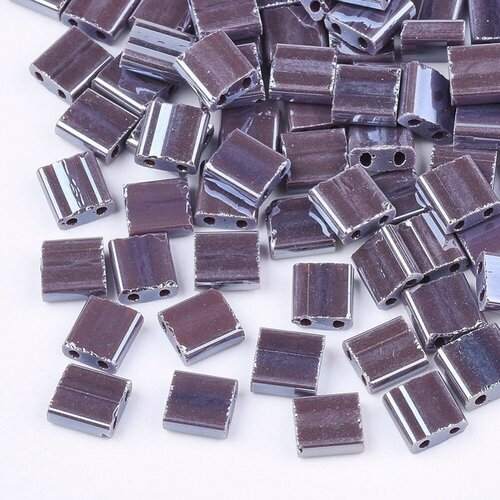 Perles rocaille carré verre rectangle violet irisé opaque, perle carré création bracelet, perle tila,4.5mm,2 trous, les 50 (4.8gr) g6311
