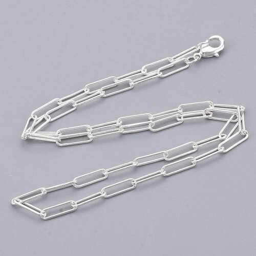Chaine laiton argentée maille rectangle,chaine collier pour la création de bijoux,chaine large,12x3.5mm,chaine complète,g3171