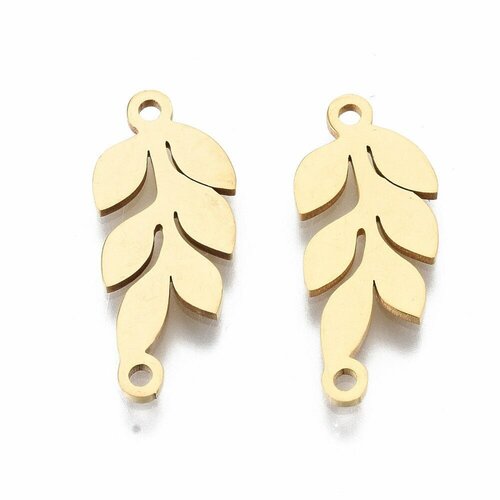 Pendentif feuille laurier connecteur acier doré inoxydable 19.5mm,bijou en acier hypoallergénique sans libération de nickel,l'unité g5596