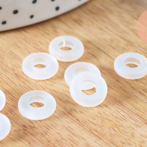 Pendentif donut verre blanc irisé, un pendentif rond verre pour vos créations de bijoux,10x3mm, lot de 10 g6380