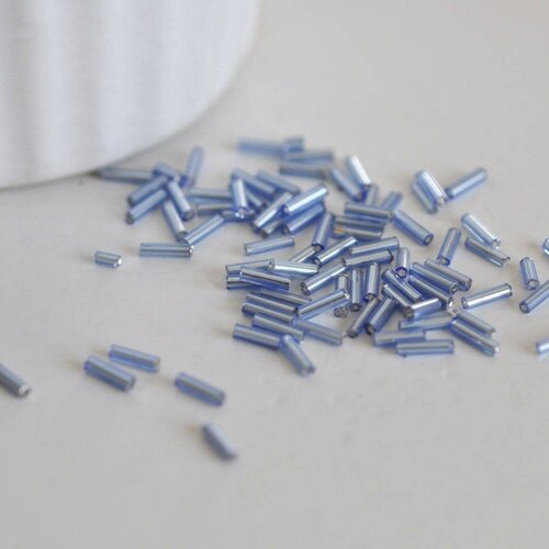 Perles rocaille tube bleu 6x2mm, , perles rocaille bleu, perles bleu métallisé, 5 grammes,g2478