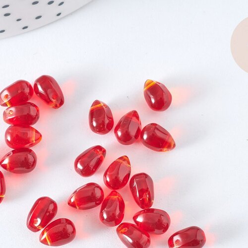 Perle goutte verre rouge foncé 9mm, perle cristal création bijoux, lot de 10 g7563