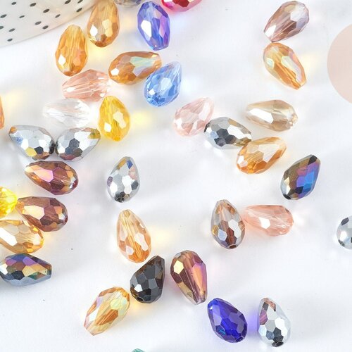Perle goutte cristal facettée multicolore ab 12x8mm, création bijoux cristal, lot de 10 g7578