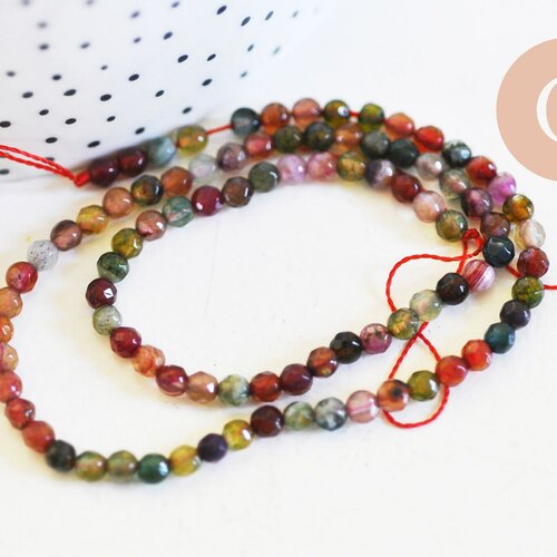 Perle rondelle agate multicolore,perle agate naturelle ,pierre naturelle,perle pierre,perle facette,4mm,fil 85 perles g6849