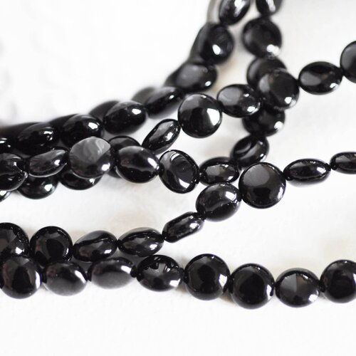 Perle disque agate noire,perle agate,pierre naturelle,agate naturelle,perle pierre,perle ronde,8-8.5mm,fil de 45 perles g3838