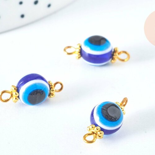 Connecteur rond oeil résine bleue 17mm, pendentif mauvais œil en résine, création bijoux chance, lot de 10 g6949