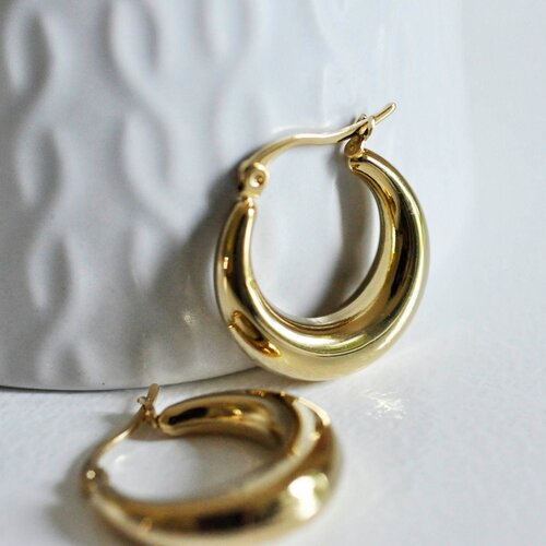 Créoles minimalistes acier doré, bijoux doré, fournitures créatives,création bijoux, boucles,sans nickel,la paire,boucles acier, 23mm-g2012