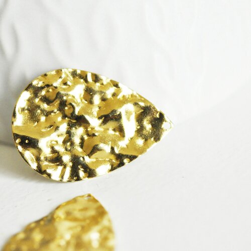 Pendentif laiton doré goutte martelé, breloques laiton brut sans nickel pour création bijoux géométrique,33x23mm, lot de 2, g3194