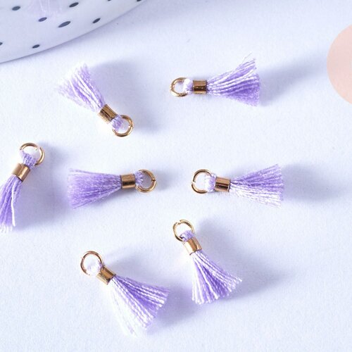 Pompon violet polyestère support doré 10-16mm,décoration pompon, pompon boucles,fabrication bijoux bohème,les 10 g6701