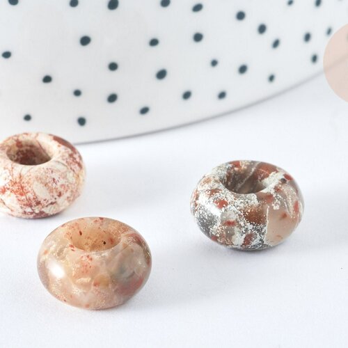 Pendentif donute rondelle jaspe création bijoux 14mm, création bijoux pierre naturelle, lot de 2 g7558