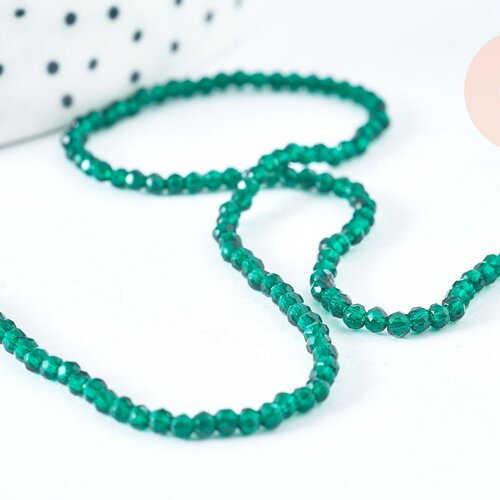 Perle rondelle en verre transparente facettée vert foncé 2mm perles facettées,bijoux fantaisie 29cm, g6947