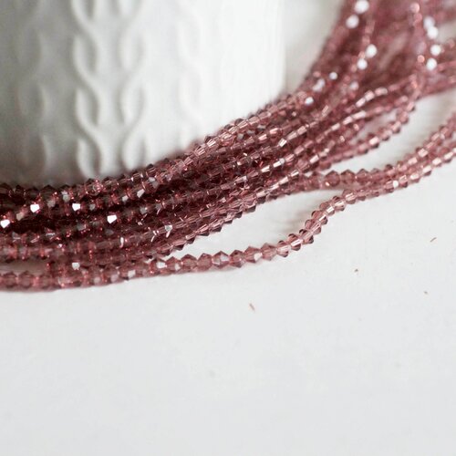 Perles cristal toupies facette violet transparent,perles bijoux,perle bicone facette,3 mm, fil de 38 cm g1424