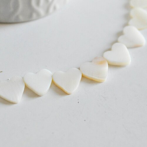 Charm coeur nacre blanche naturelle, pendentif coeur, coquillage blanc, création bijoux, 13mm, lot de 5- g1073