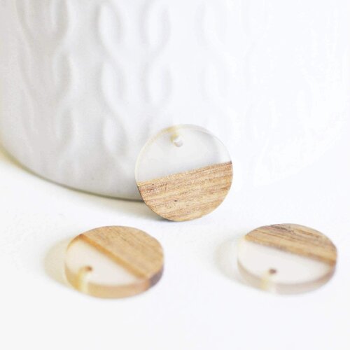 Perle disque bois résine, bois naturel, perles bois, perles géométriques,perle ronde,perle ronde bois ,18mm, les 5- g1880