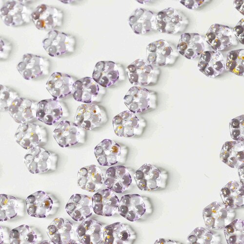 Perles fleur verre violet et or, perles verre tchèque, perles fleur, verre violet, creation bijou,6x3mm, lot 10 perles g4196