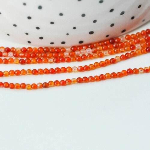 Perle ronde cornaline orange naturelle lisse,pendentif bijoux, création bijou pierre naturelle,2mm, le fil de 190 perles g4323