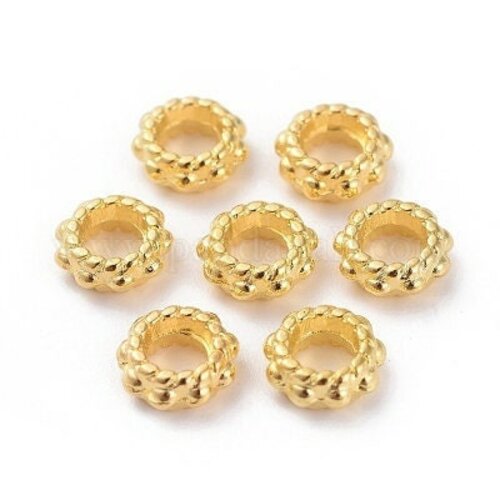 Rondelles fleurs zamac doré 6mm, perles dorées, création bijoux, perles intercallaires, perle fleur, lot de 50 g5791