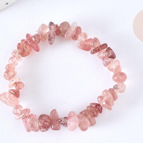 Bracelet élastique chips quartz fraise naturel 50mm, bracelet pierre naturelle energie positive, bracelet lithothérapie, l'unité g7077