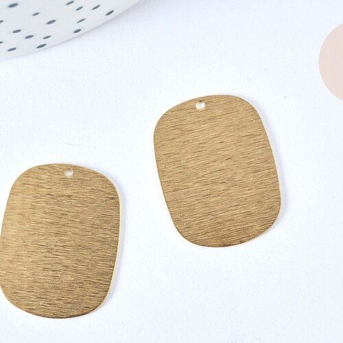 Pendentif rectangle laiton brut brossé 22mm à graver, fournitures bijoux laiton brut, lot de 2 g6921