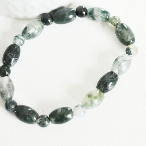 Bracelet agate mousse pierre naturelle perles, création bijoux pierre naturelle, perle pierre, bijou pierre naturelle,57mm, g3114