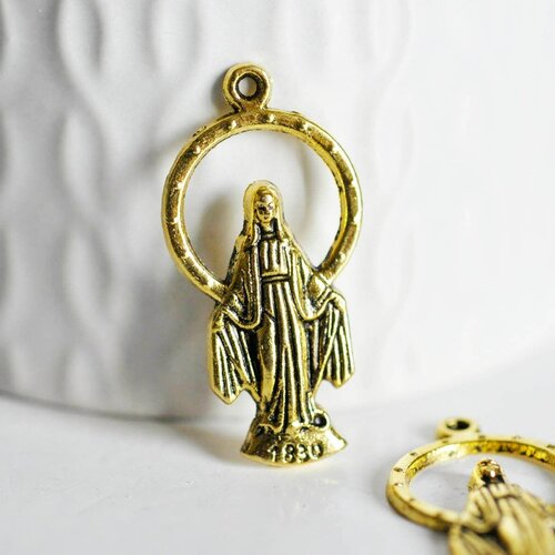 Pendentif médaille ovale vierge marie,fournitures créatives, pendentif laiton,pendentif religion,sans nickel, notre dame, madonne,36mm-g1245