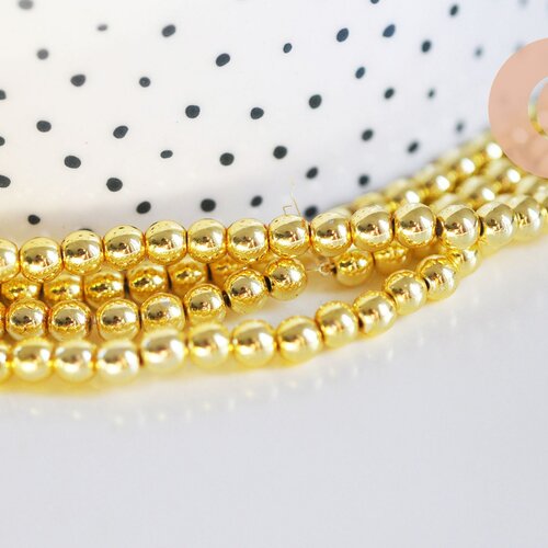 Perle ronde hématite dorée 4mm, perle hématite synthétique création bijoux pierre, le fil de 90 perles g6272