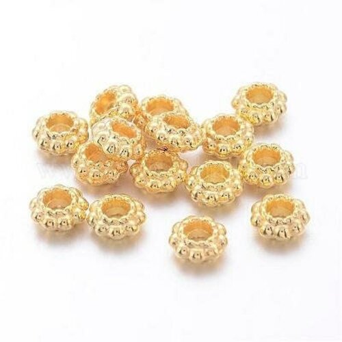 Rondelles fleurs laiton doré, perles dorées, création bijoux, perles intercallaires, perle fleur,6mm, lot de 50 g5650