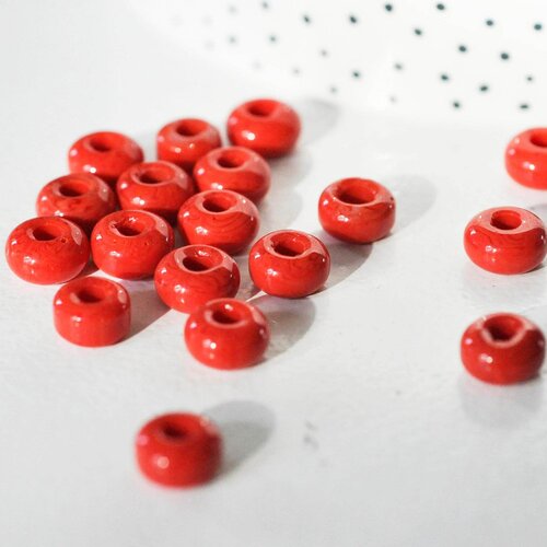 Perle rondelle donut verre opaque rouge,des perles reondelles verre pour vos créations de bijoux et bracelet,3-5x9mm, lot de 20 g4597