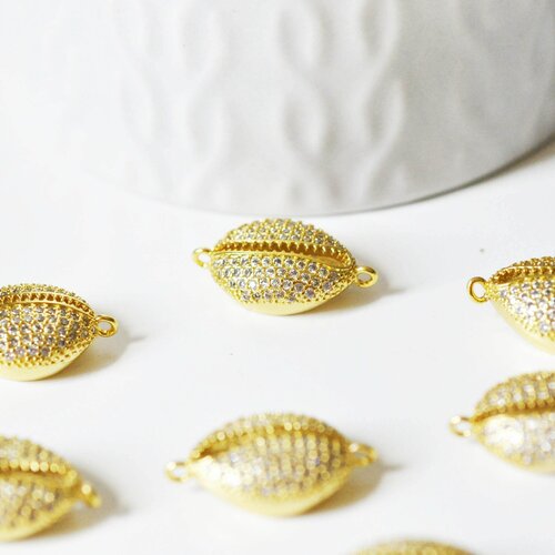Pendentif cauri laiton doré 18k zircon blanc, pendentif coquillage,création bijoux sans nickel,pendentif coquillage doré,21mm, l'unité g4462