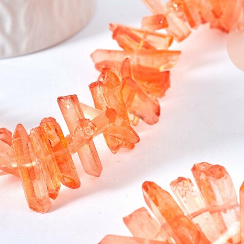 Perles cristal de roche teinté orange, pierre  roulée création bijoux,perle pierresnaturelle, lot de 10, 14-30mm,g6900