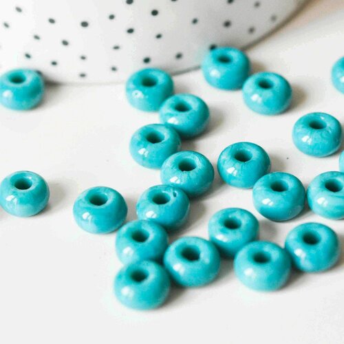 Perle rondelle donut verre opaque turquoise,des perles reondelles verre pour vos créations de bijoux et bracelet,3-5x9mm, lot de 20 g4393