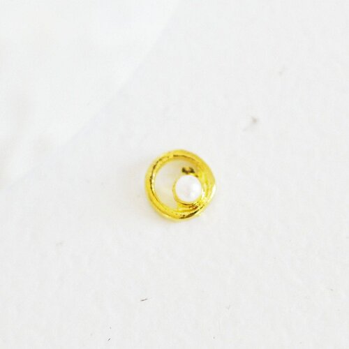 Cercle à coller zamac doré et perle,fournitures à coller pour décorer pierres et bijoux en inclusion résine,5.5mm, lot de 2 g5296