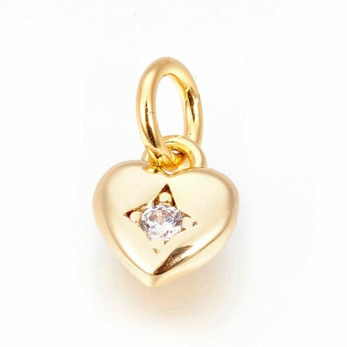Breloque coeur laiton doré 18k cristal,sans nickel,croix bijoux,création bijoux,pendentif amour, pendentif zircon,7.5mm g5276