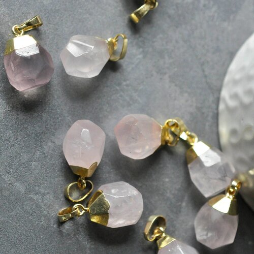 Golden faceted rose quartz drop pendant, stone jewel, natural rose quartz pendant, stone pendant,stone jewelry,19-21mm g3905