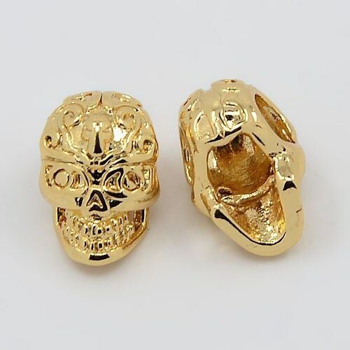 Pendentif tête de mort laiton doré 24k 12mm, pendentif sans nickel,creation bijoux doré, pendentif laiton doré,l'unité g6262