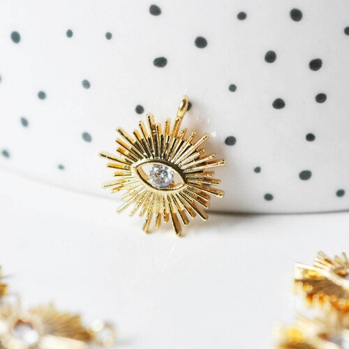 Pendentif soleil laiton doré 18k zircon, pendentif en cristal pour création bijoux porte bonheur pour femme en zircon,17mm, l'unité g3968