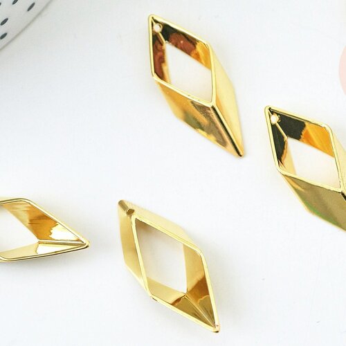 Pendentif losange laiton doré 27mm,breloque géométrique sans nickel,creation bijoux,perle géométrique,lot de 5 g6230