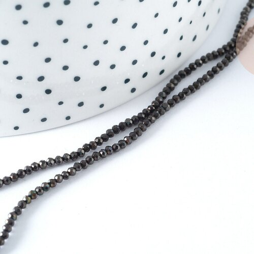 Perle ronde verre facettée irisée gris anthracite 2mm, fourniture création de bijoux diy, le fil de 37cm g7492