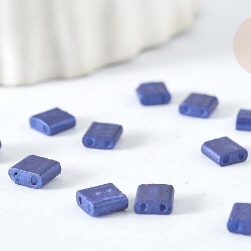 Perles rocaille carré verre rectangle bleu opaque, création bracelet, perle tila,4.5mm,2 trous, les 50 (4.8gr) g7486