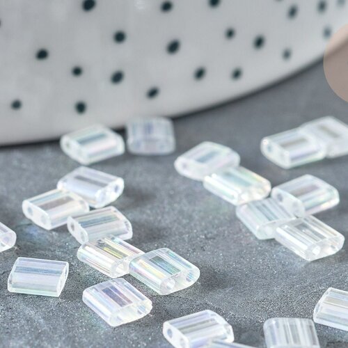 Perles rocaille carré verre rectangle transparent irisé, création bracelet, perle tila,4.5mm,2 trous, les 50 (4.8gr) g7487